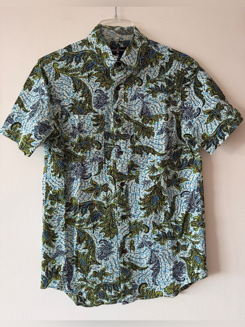 Houston White Target Blue Green Paisley Seersucker Short Sleeve Button Down S
